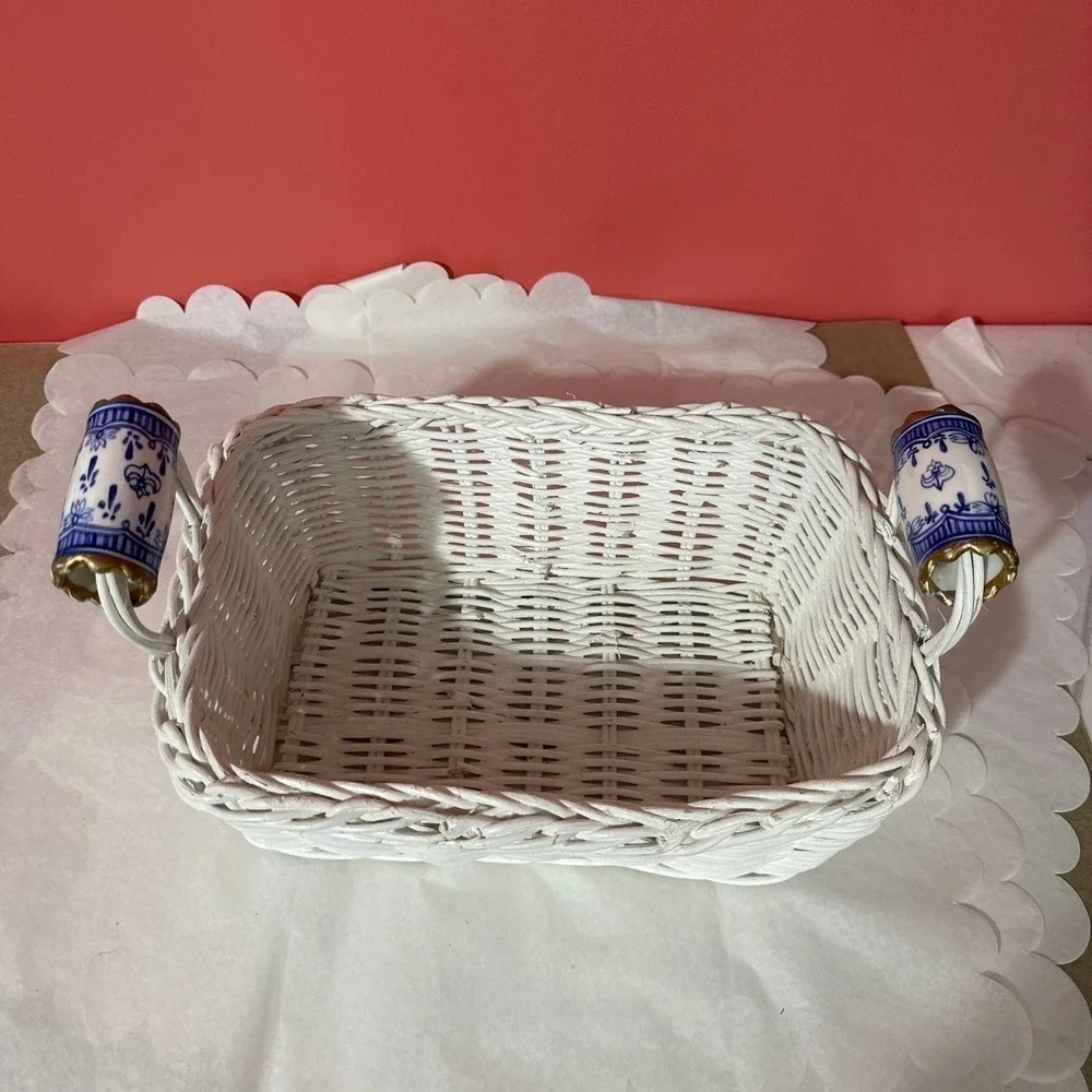Vintage basket with porcelain handles